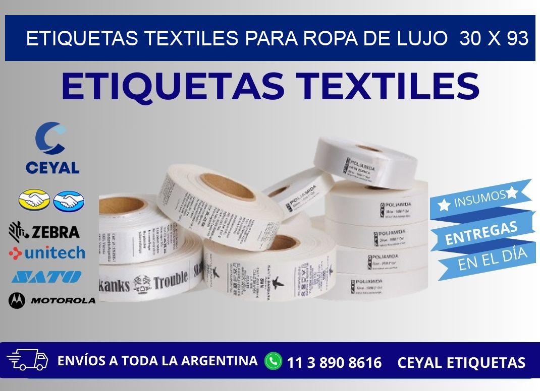 ETIQUETAS TEXTILES PARA ROPA DE LUJO  30 x 93