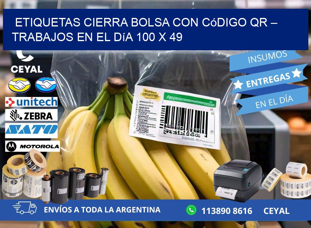 Etiquetas cierra bolsa con código QR – Trabajos en el día 100 x 49