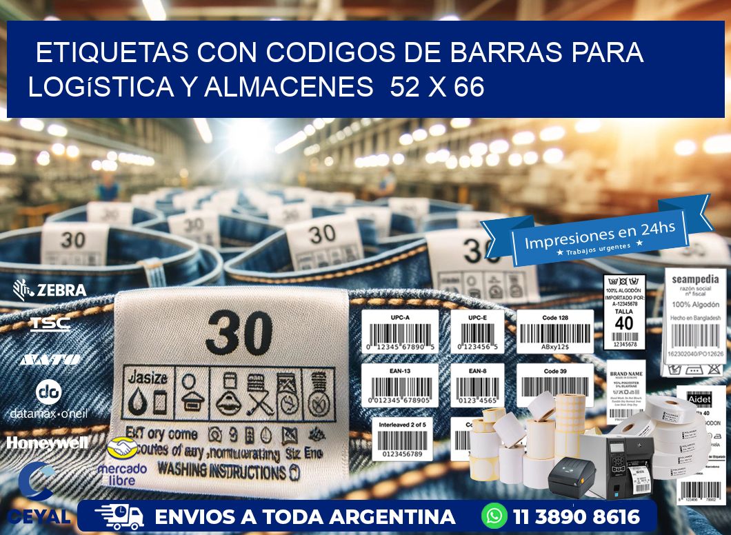 Etiquetas con Codigos de Barras para Logística y Almacenes  52 x 66