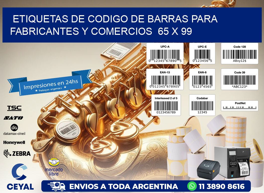 Etiquetas de Codigo de Barras para Fabricantes y Comercios  65 x 99