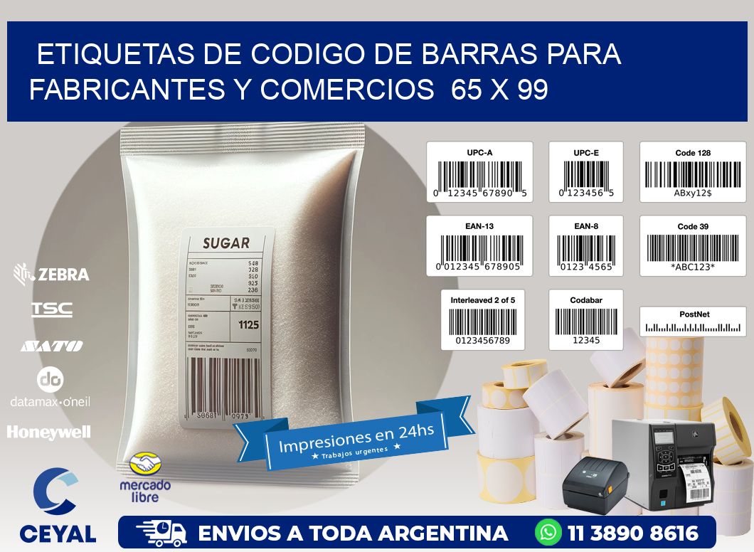 Etiquetas de Codigo de Barras para Fabricantes y Comercios  65 x 99