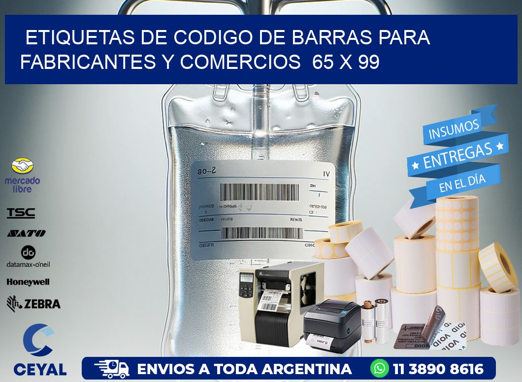 Etiquetas de Codigo de Barras para Fabricantes y Comercios  65 x 99