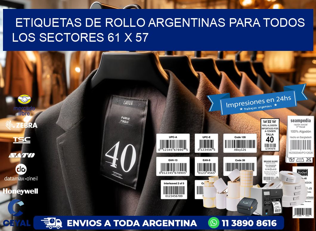 Etiquetas de Rollo Argentinas para Todos los Sectores 61 x 57