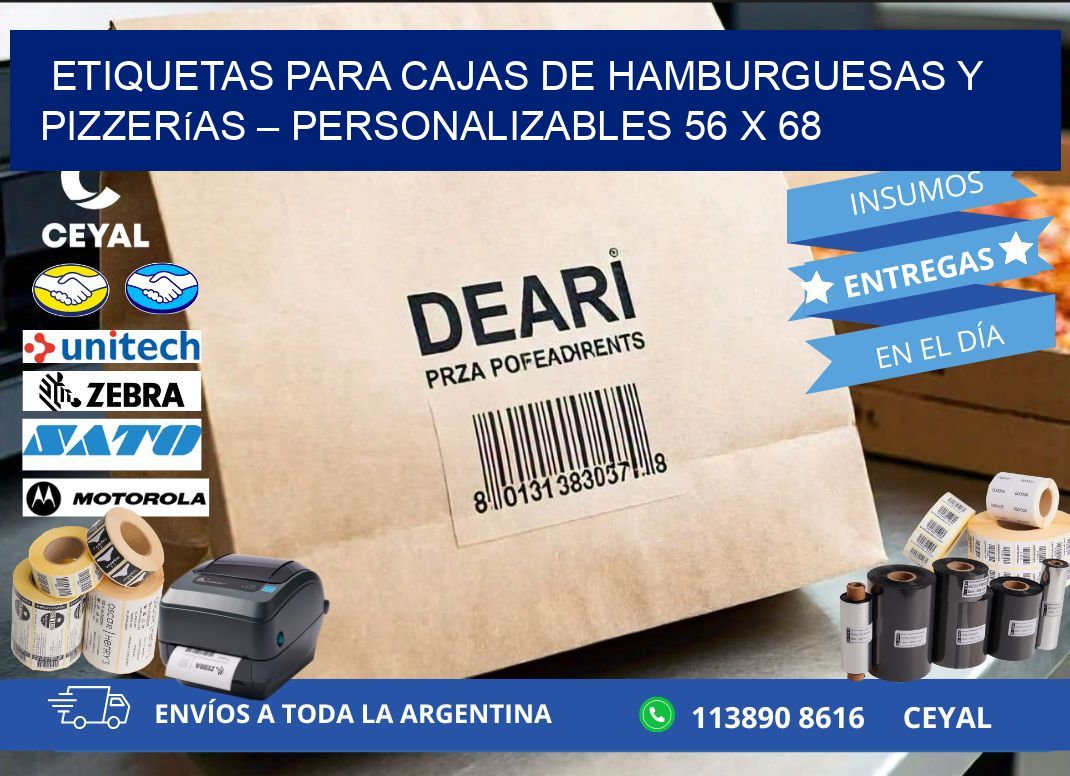 Etiquetas para cajas de hamburguesas y pizzerías – Personalizables 56 x 68