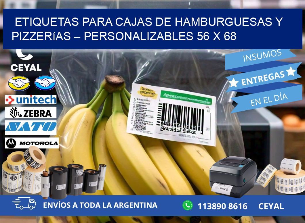 Etiquetas para cajas de hamburguesas y pizzerías – Personalizables 56 x 68