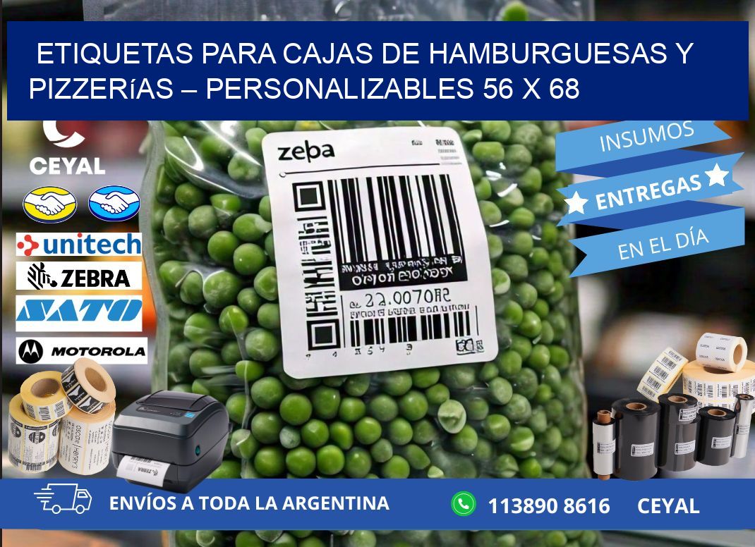 Etiquetas para cajas de hamburguesas y pizzerías – Personalizables 56 x 68