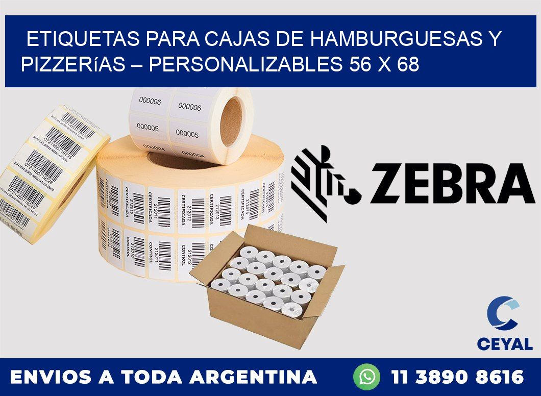 Etiquetas para cajas de hamburguesas y pizzerías – Personalizables 56 x 68