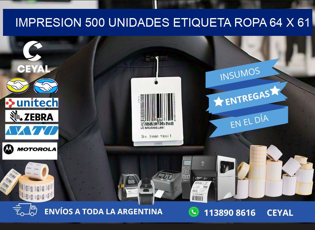 IMPRESION 500 UNIDADES ETIQUETA ROPA 64 x 61