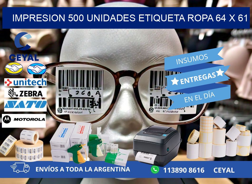 IMPRESION 500 UNIDADES ETIQUETA ROPA 64 x 61