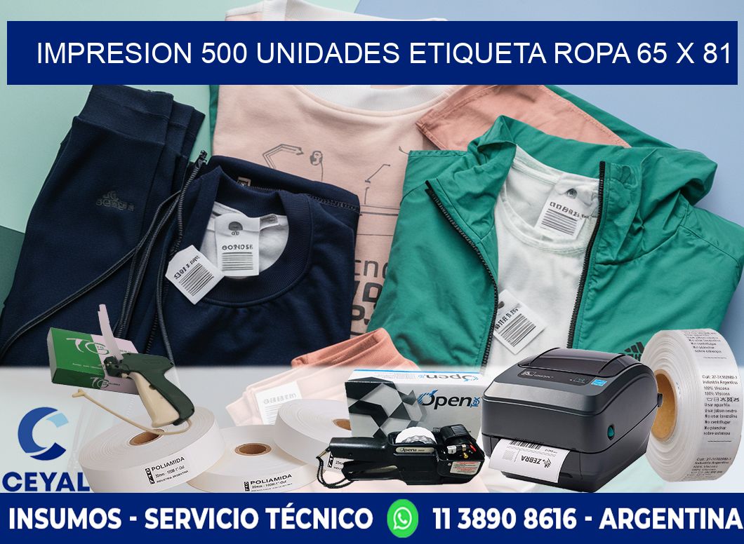 IMPRESION 500 UNIDADES ETIQUETA ROPA 65 x 81