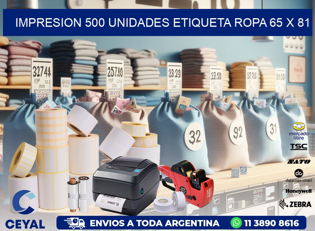 IMPRESION 500 UNIDADES ETIQUETA ROPA 65 x 81