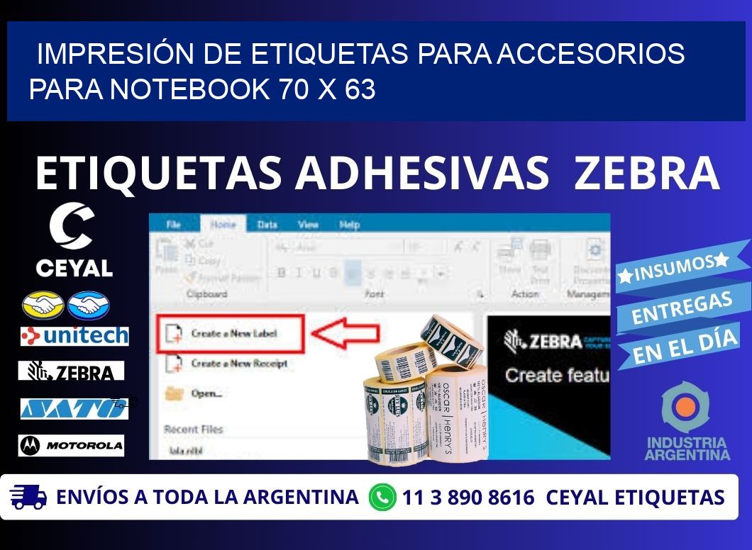 IMPRESIÓN DE ETIQUETAS PARA ACCESORIOS PARA NOTEBOOK 70 x 63