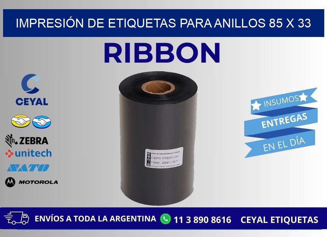 IMPRESIÓN DE ETIQUETAS PARA ANILLOS 85 x 33