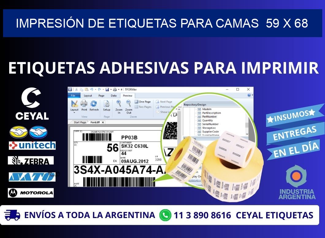 IMPRESIÓN DE ETIQUETAS PARA CAMAS  59 x 68