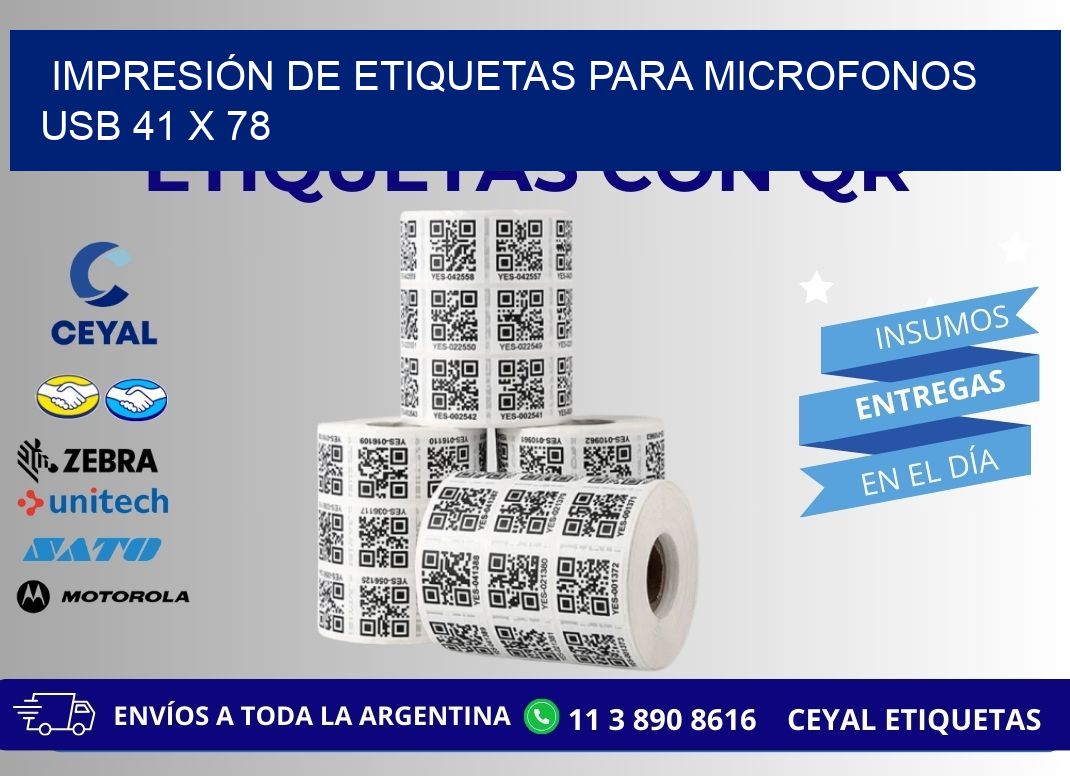 IMPRESIÓN DE ETIQUETAS PARA MICROFONOS USB 41 x 78