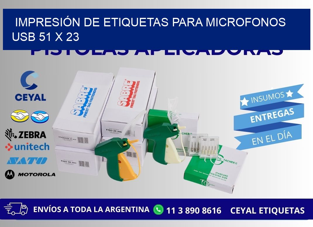 IMPRESIÓN DE ETIQUETAS PARA MICROFONOS USB 51 x 23