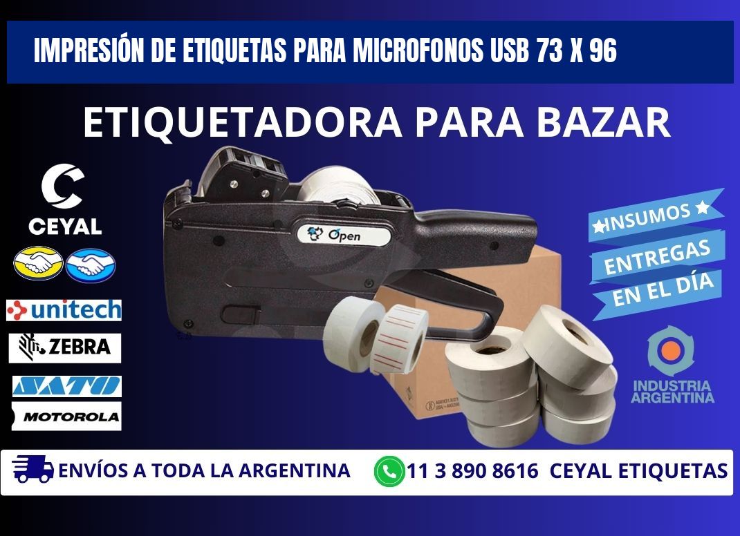 IMPRESIÓN DE ETIQUETAS PARA MICROFONOS USB 73 x 96