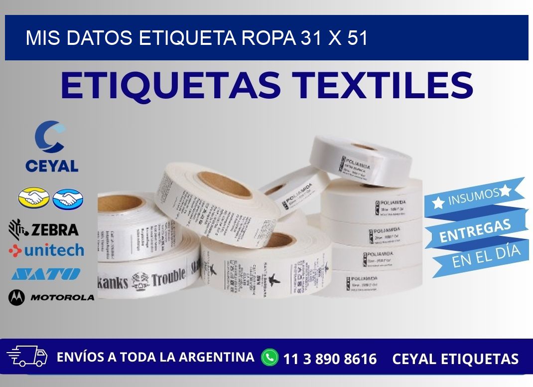 MIS DATOS ETIQUETA ROPA 31 x 51