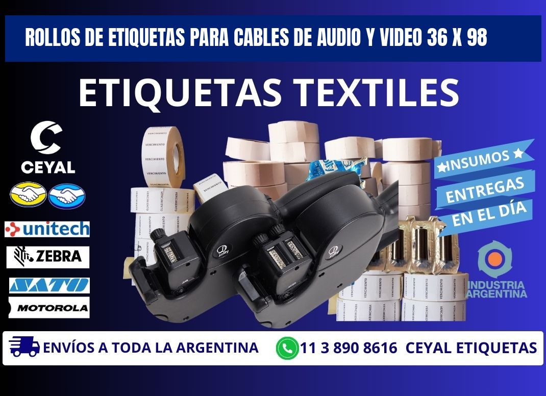 ROLLOS DE ETIQUETAS PARA CABLES DE AUDIO Y VIDEO 36 x 98