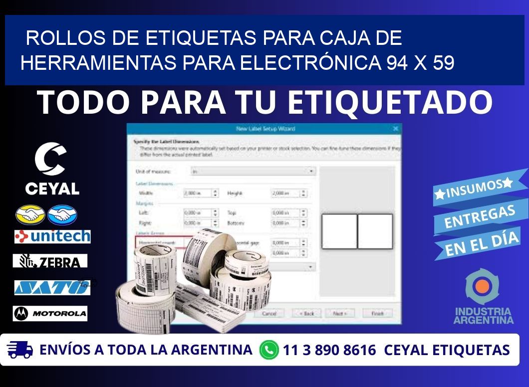 ROLLOS DE ETIQUETAS PARA CAJA DE HERRAMIENTAS PARA ELECTRÓNICA 94 x 59