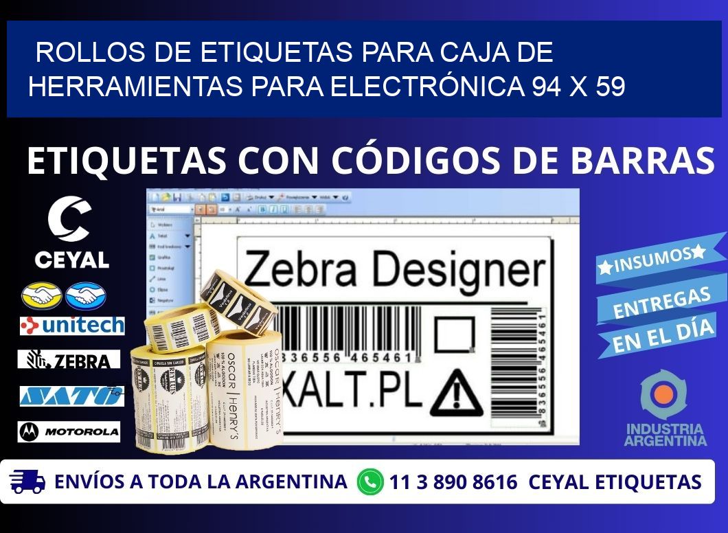 ROLLOS DE ETIQUETAS PARA CAJA DE HERRAMIENTAS PARA ELECTRÓNICA 94 x 59