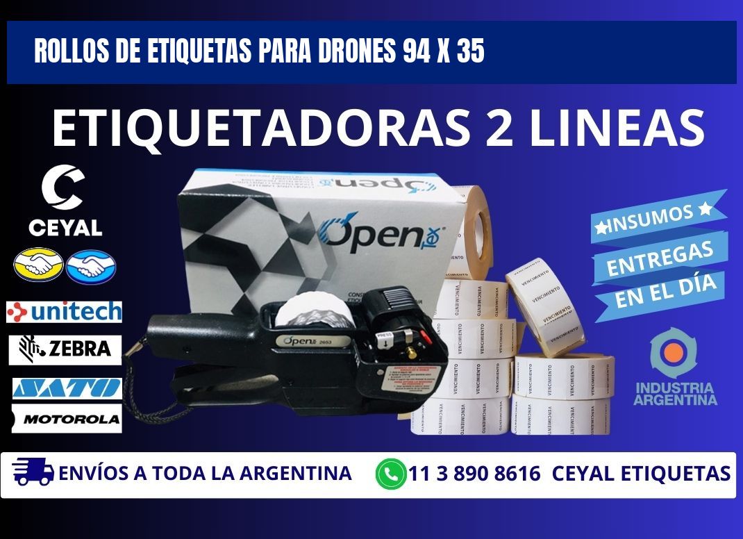 ROLLOS DE ETIQUETAS PARA DRONES 94 x 35