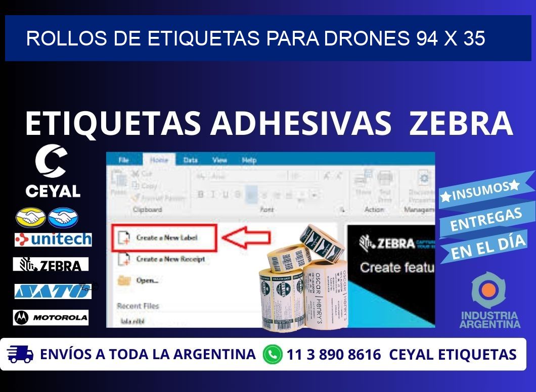 ROLLOS DE ETIQUETAS PARA DRONES 94 x 35