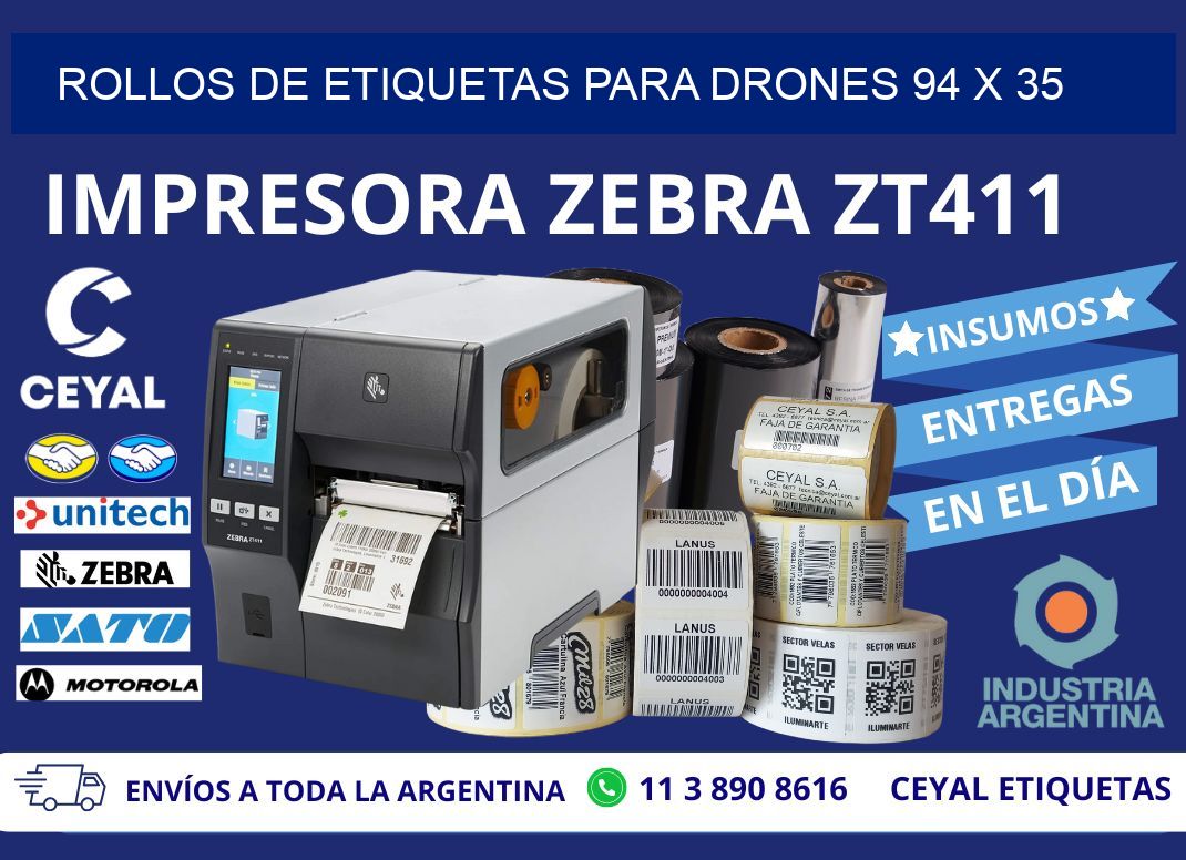 ROLLOS DE ETIQUETAS PARA DRONES 94 x 35