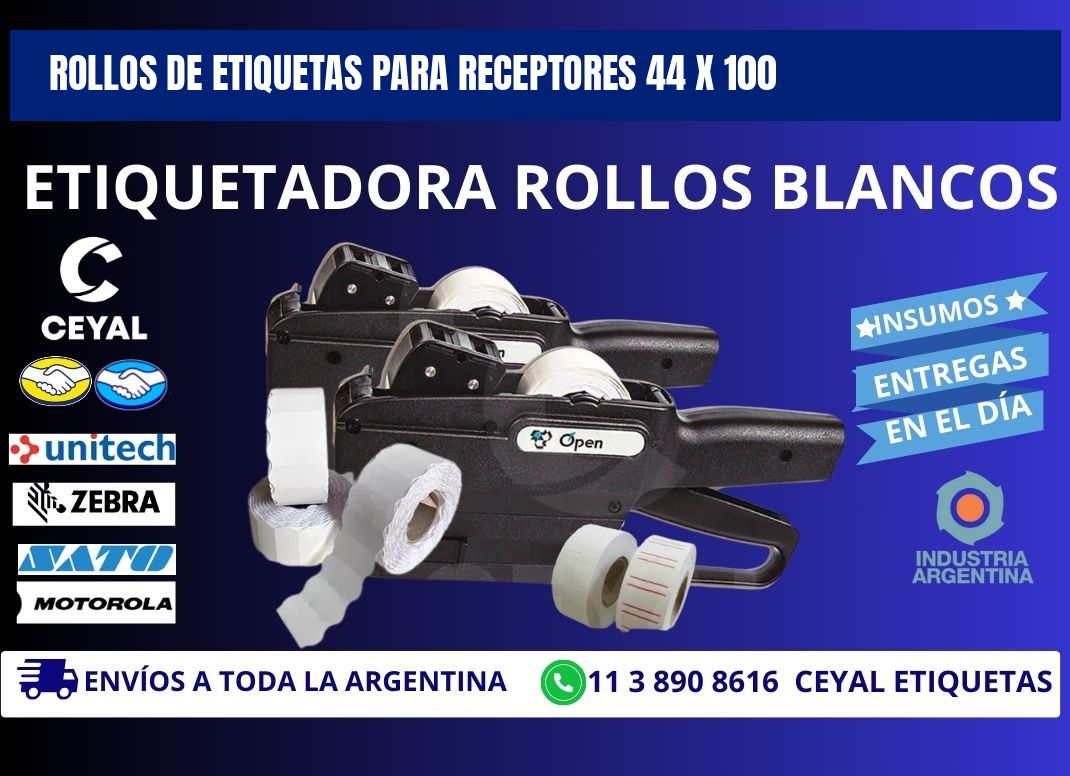 ROLLOS DE ETIQUETAS PARA RECEPTORES 44 x 100