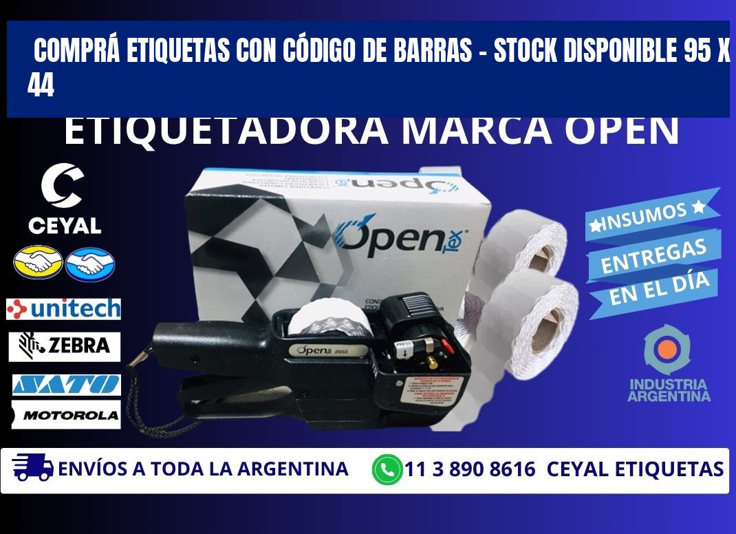 COMPRÁ ETIQUETAS CON CÓDIGO DE BARRAS – STOCK DISPONIBLE 95 x 44