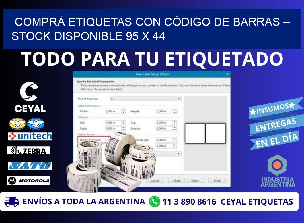 COMPRÁ ETIQUETAS CON CÓDIGO DE BARRAS – STOCK DISPONIBLE 95 x 44