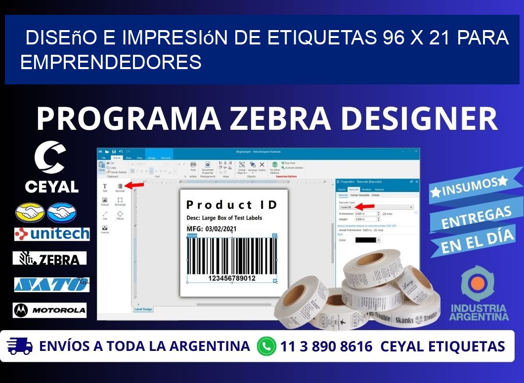 Diseño e Impresión de Etiquetas 96 x 21 para Emprendedores