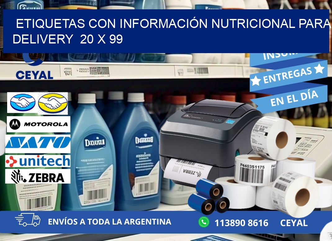 ETIQUETAS CON INFORMACIÓN NUTRICIONAL PARA DELIVERY  20 x 99