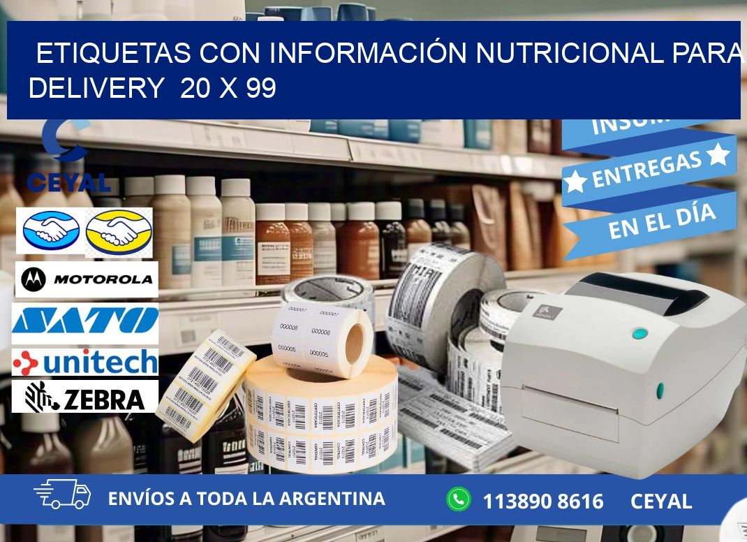 ETIQUETAS CON INFORMACIÓN NUTRICIONAL PARA DELIVERY  20 x 99