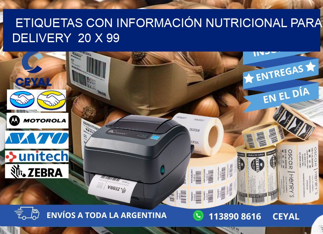 ETIQUETAS CON INFORMACIÓN NUTRICIONAL PARA DELIVERY  20 x 99