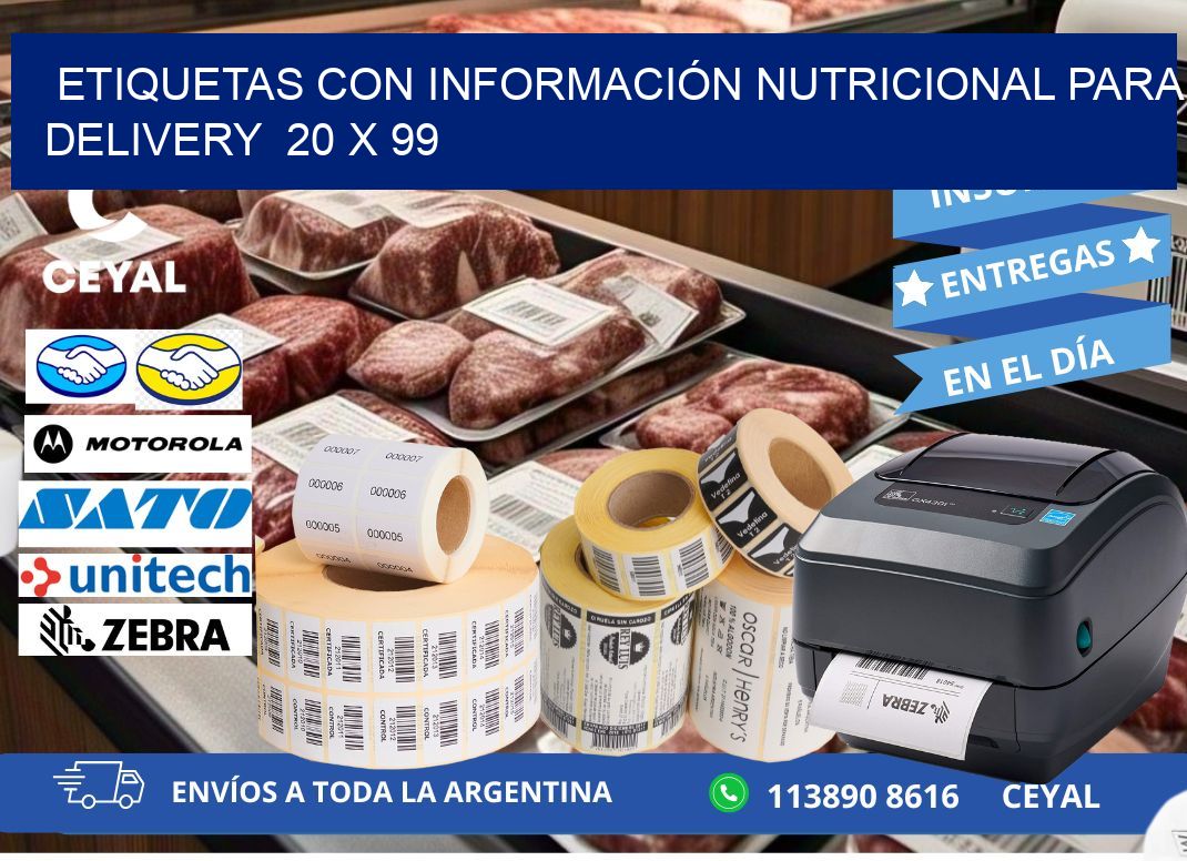 ETIQUETAS CON INFORMACIÓN NUTRICIONAL PARA DELIVERY  20 x 99