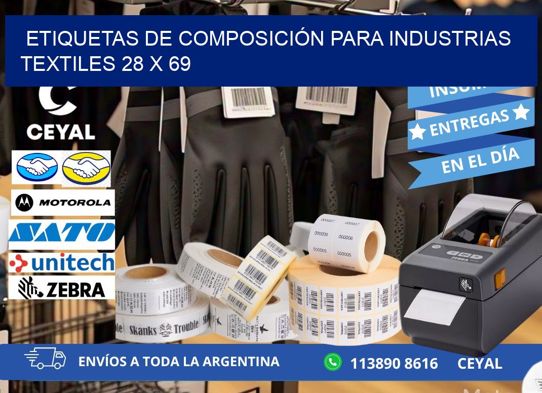 ETIQUETAS DE COMPOSICIÓN PARA INDUSTRIAS TEXTILES 28 x 69