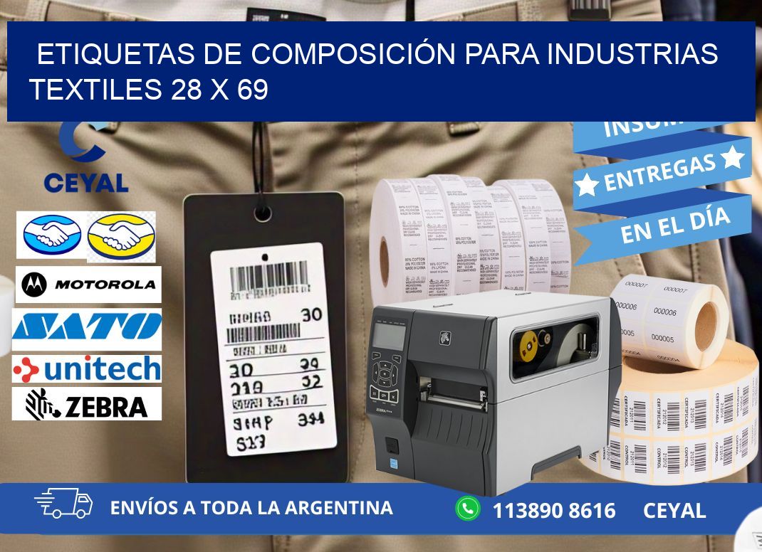 ETIQUETAS DE COMPOSICIÓN PARA INDUSTRIAS TEXTILES 28 x 69