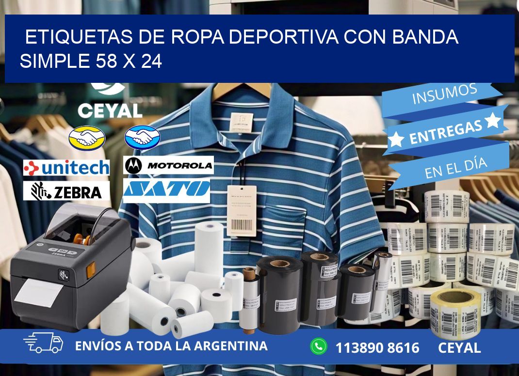 ETIQUETAS DE ROPA DEPORTIVA CON BANDA SIMPLE 58 x 24