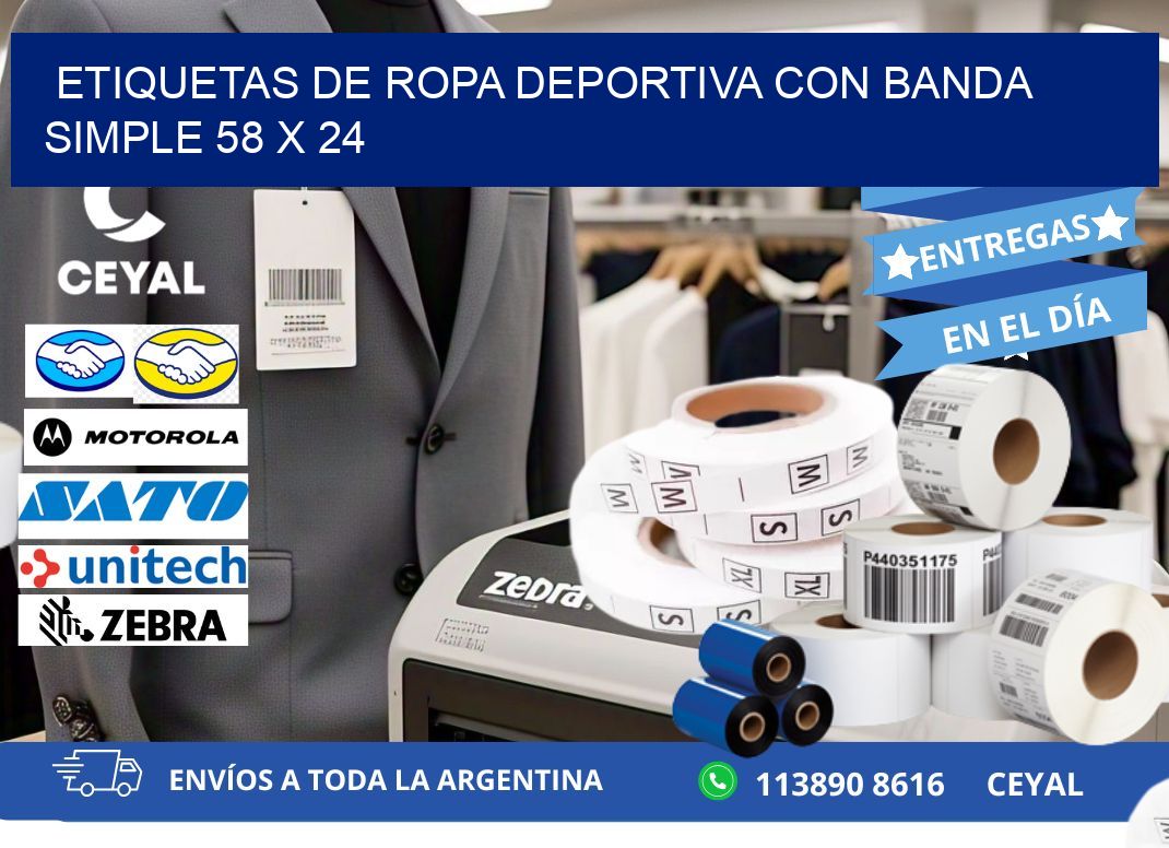 ETIQUETAS DE ROPA DEPORTIVA CON BANDA SIMPLE 58 x 24