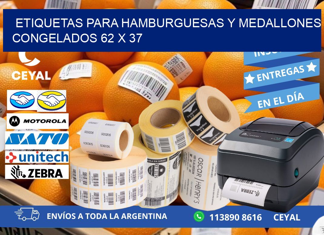 ETIQUETAS PARA HAMBURGUESAS Y MEDALLONES CONGELADOS 62 x 37