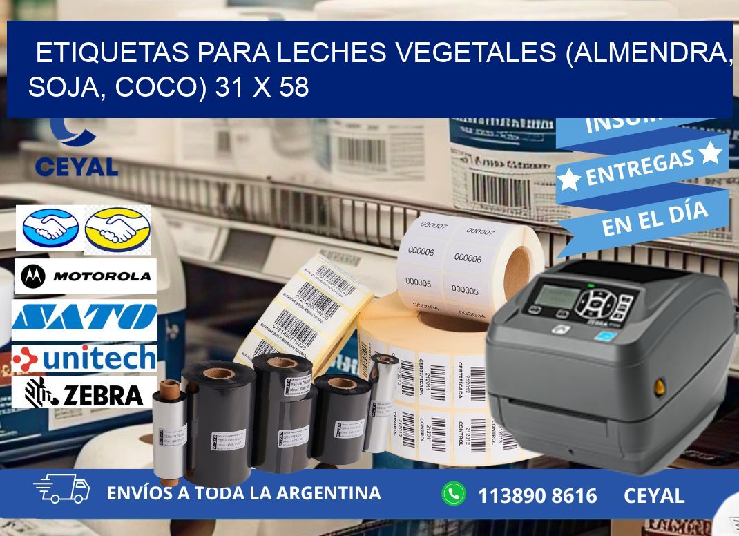 ETIQUETAS PARA LECHES VEGETALES (ALMENDRA, SOJA, COCO) 31 x 58