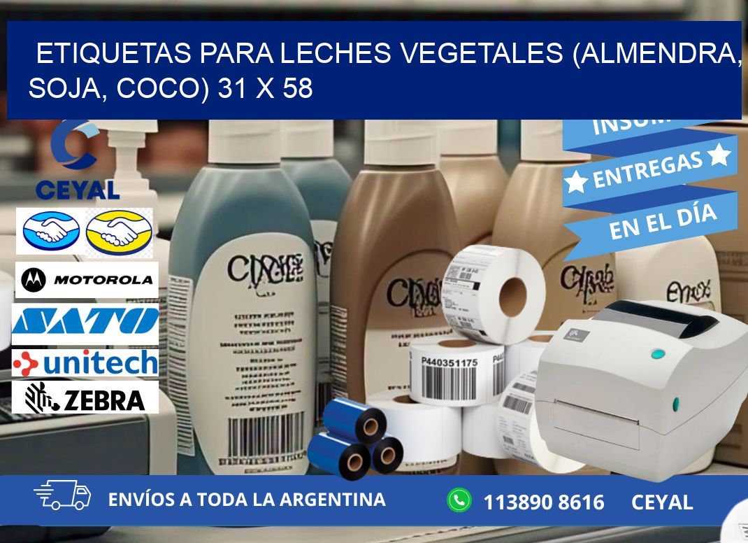 ETIQUETAS PARA LECHES VEGETALES (ALMENDRA, SOJA, COCO) 31 x 58