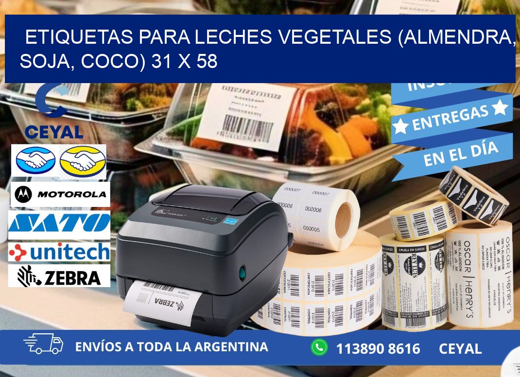 ETIQUETAS PARA LECHES VEGETALES (ALMENDRA, SOJA, COCO) 31 x 58