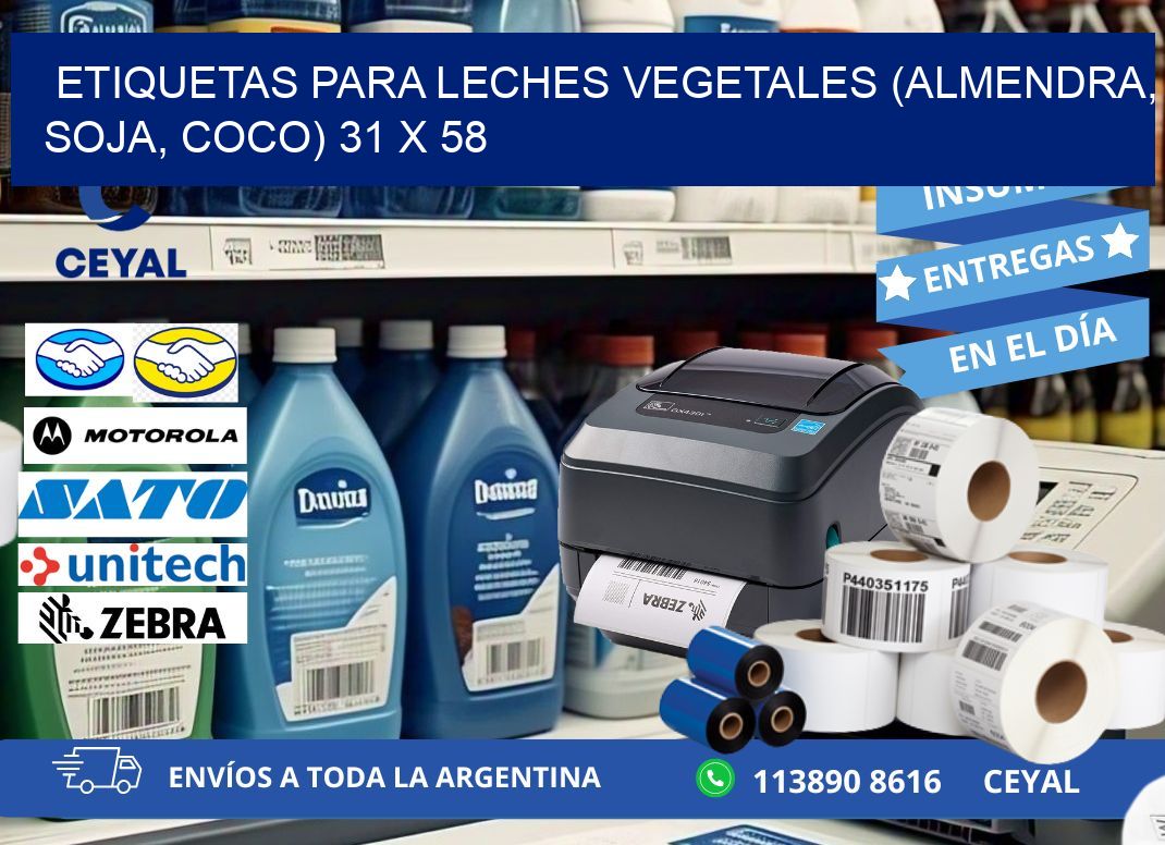 ETIQUETAS PARA LECHES VEGETALES (ALMENDRA, SOJA, COCO) 31 x 58