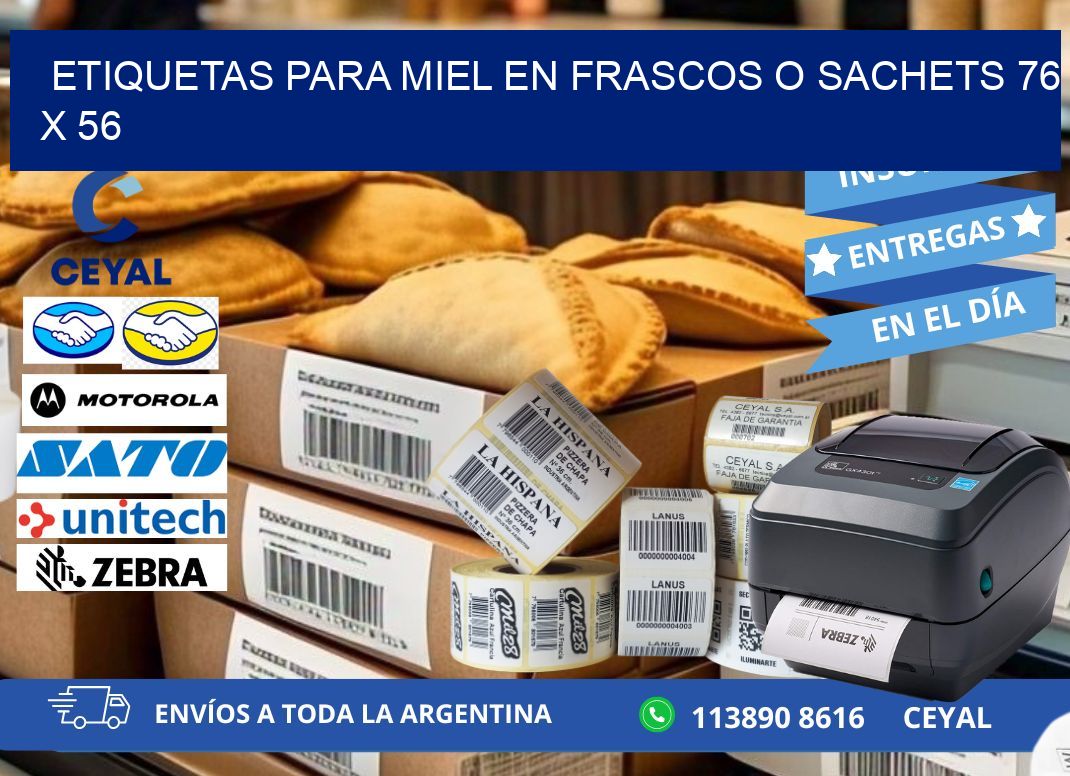 ETIQUETAS PARA MIEL EN FRASCOS O SACHETS 76 x 56