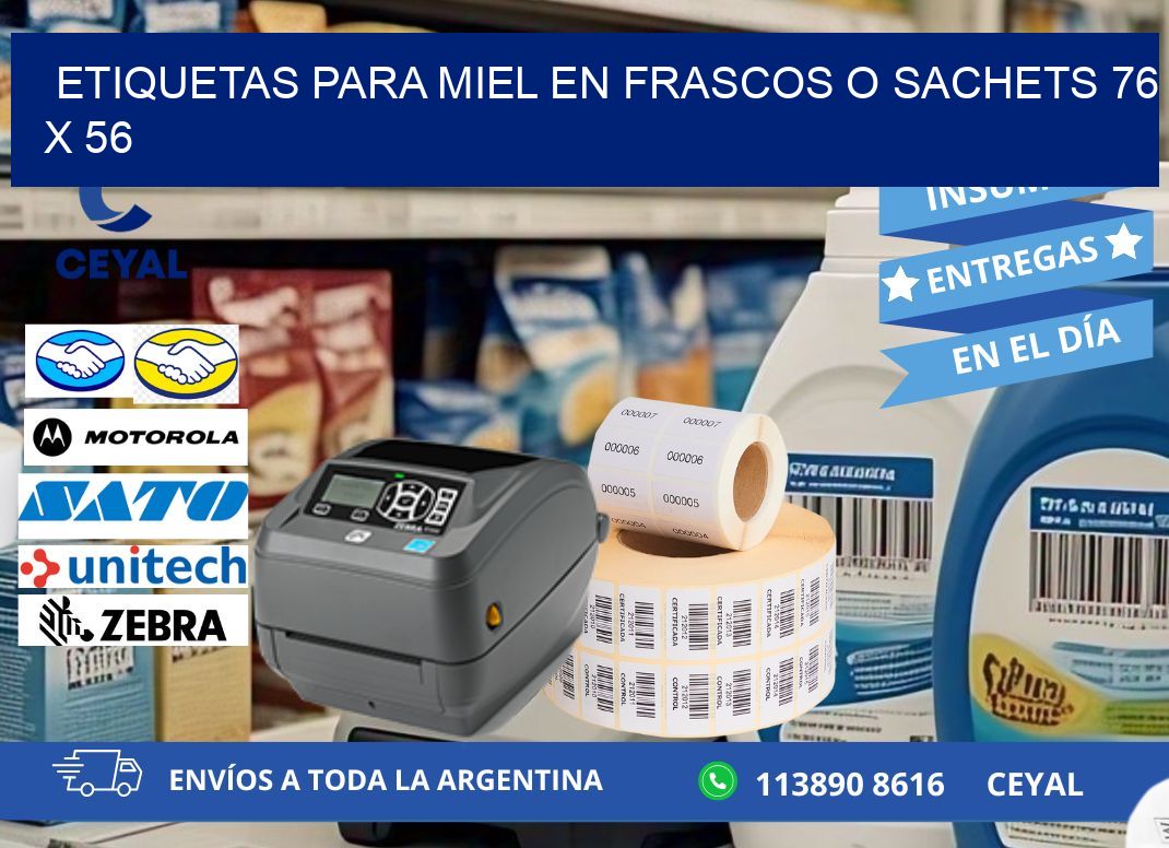 ETIQUETAS PARA MIEL EN FRASCOS O SACHETS 76 x 56