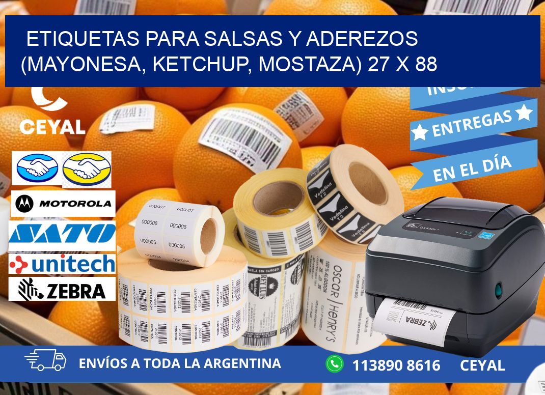 ETIQUETAS PARA SALSAS Y ADEREZOS (MAYONESA, KETCHUP, MOSTAZA) 27 x 88