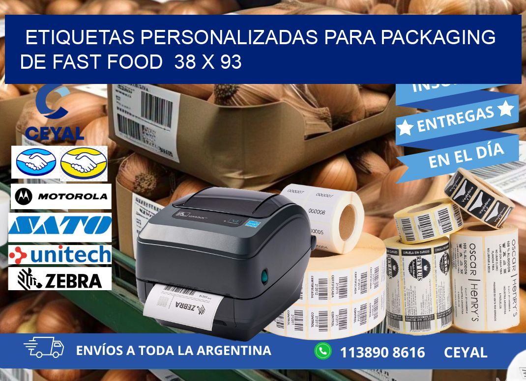 ETIQUETAS PERSONALIZADAS PARA PACKAGING DE FAST FOOD  38 x 93