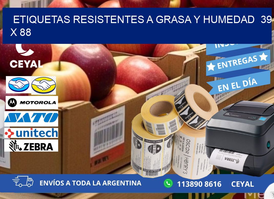 ETIQUETAS RESISTENTES A GRASA Y HUMEDAD  39 x 88